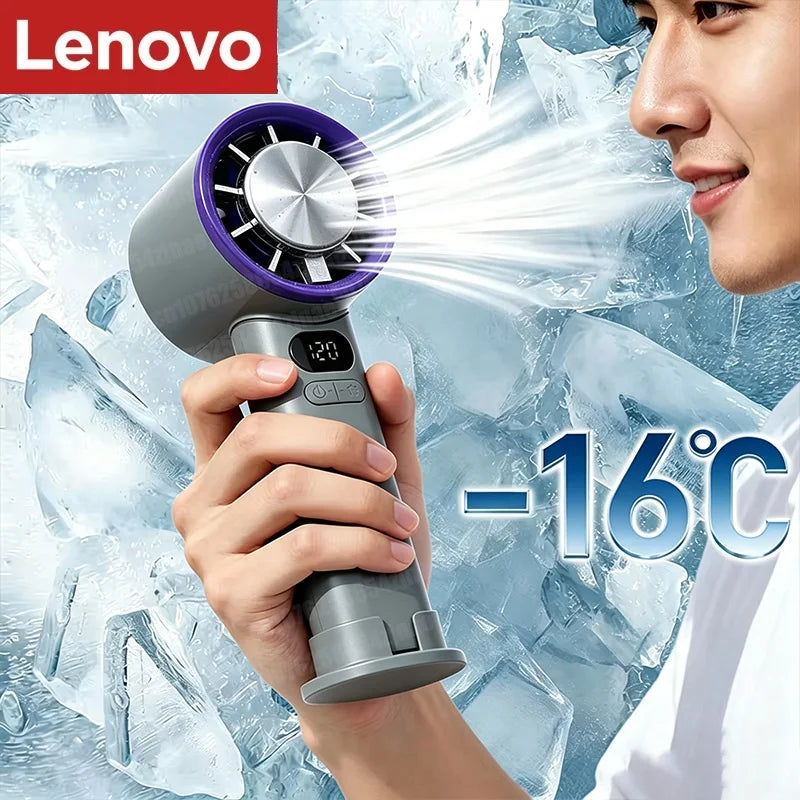 Lenovo 3000mAh Mini Handheld Fan 120 Speed Portable Bladeless Desktop Fans Rechargeable Instant Cooling LED Digital Display 2026