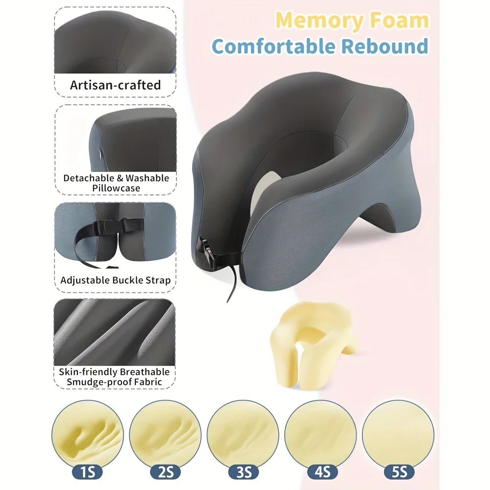 1pc 360° Adjustable Travel Pillow | 2-in-1 Neck & Head Support, Ergonomic | Airplane, Home, Gaming, Office