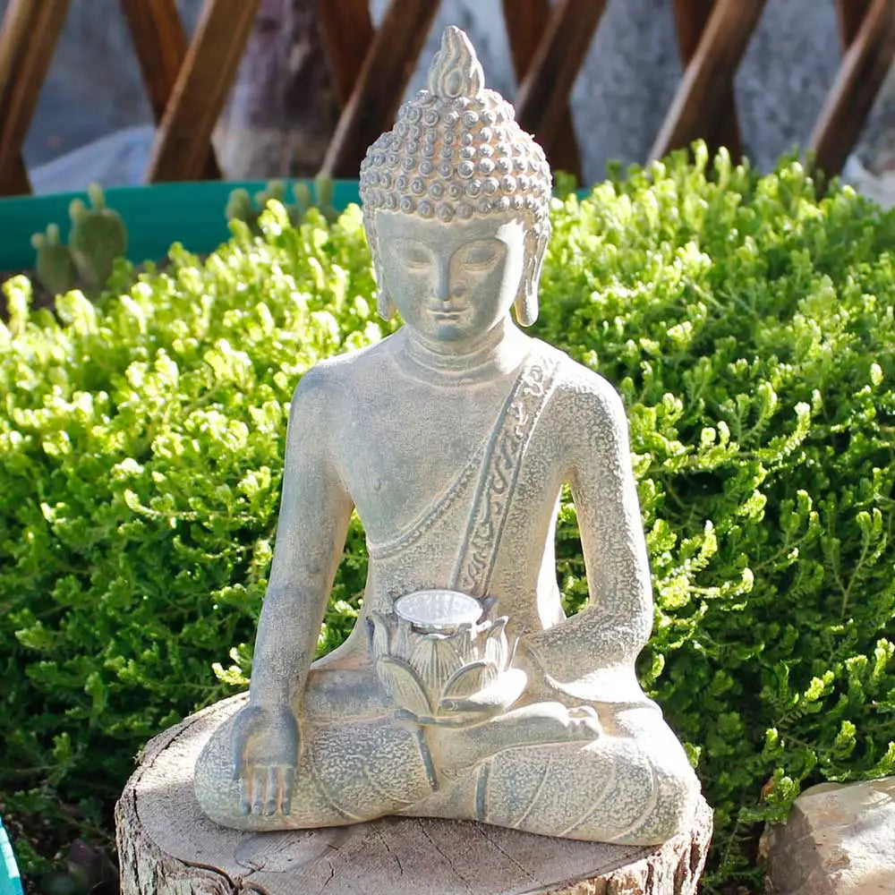 Solar Meditating Buddha Statue Garden Decoration Outdoor Lights Waterproof Zen Garden Figurines Home Patio Lawn Yard Ornaments