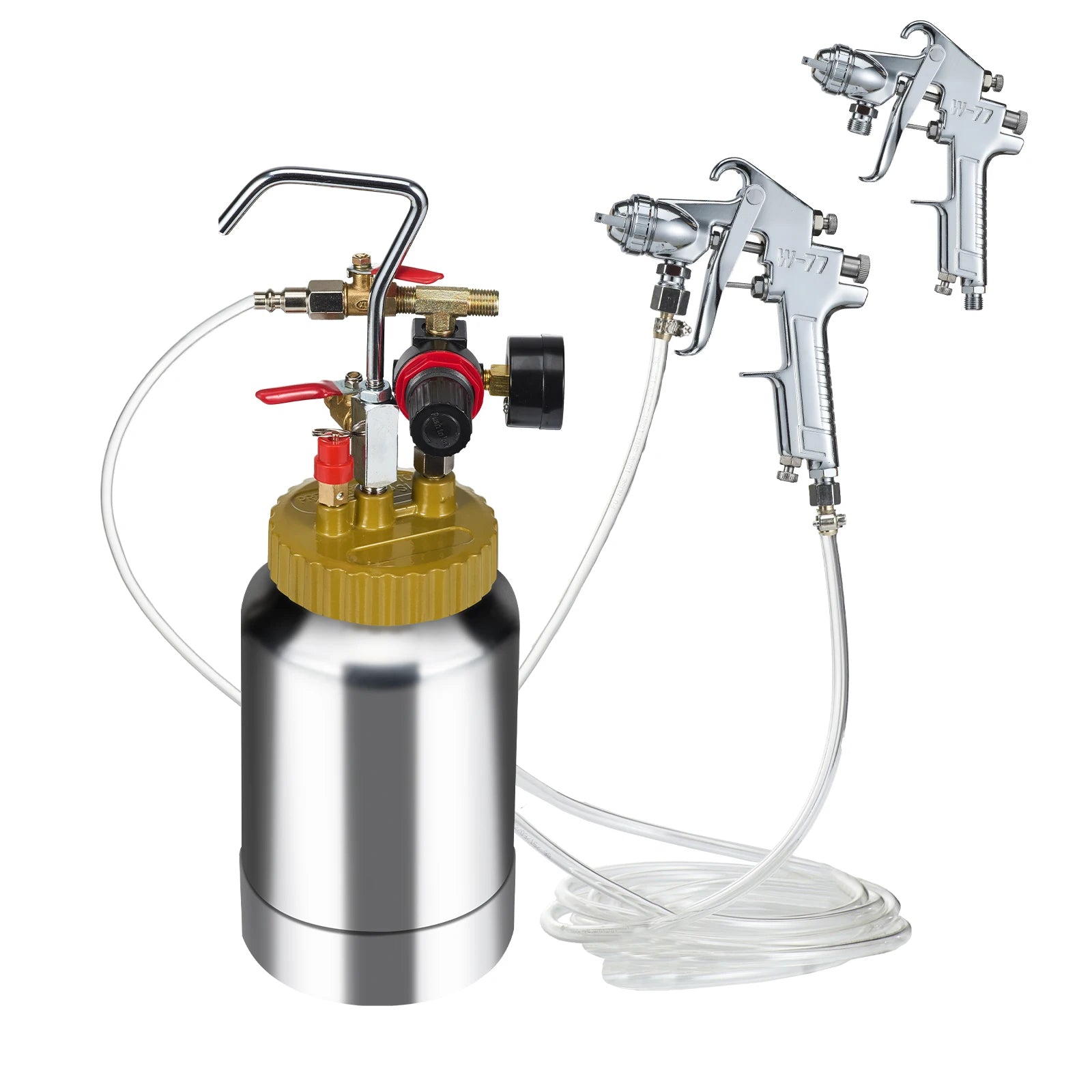 SucceBuy 2L/0.5gal Spray Paint Pressure Pot Tank Lightweight Air Paint Pressure Pot 1.8mm Nozzle Spray Paint Gun 3m Hoses