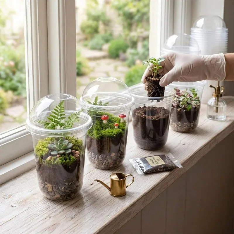 Reusable Seed Germination Cups with Cover Clear Plastic Seedling Nursery Pots Moisture Retention Plant Starter Containers Garden