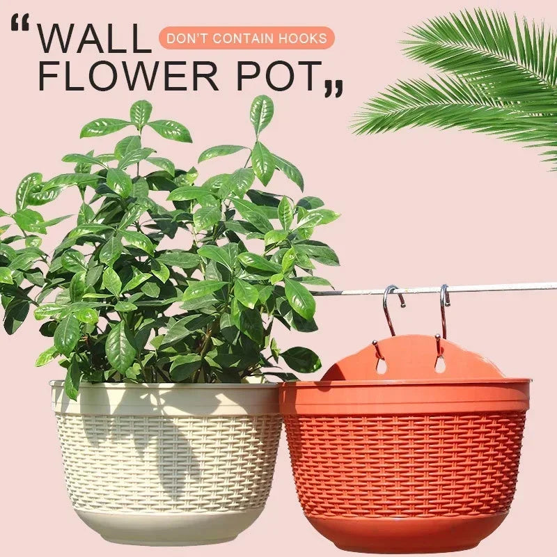 Imitation Rattan Woven Creative Flower Pot Garden Flower Pot Flower Pot Wall Hanging Plant Planting Pot Basket Courtyard Balcony