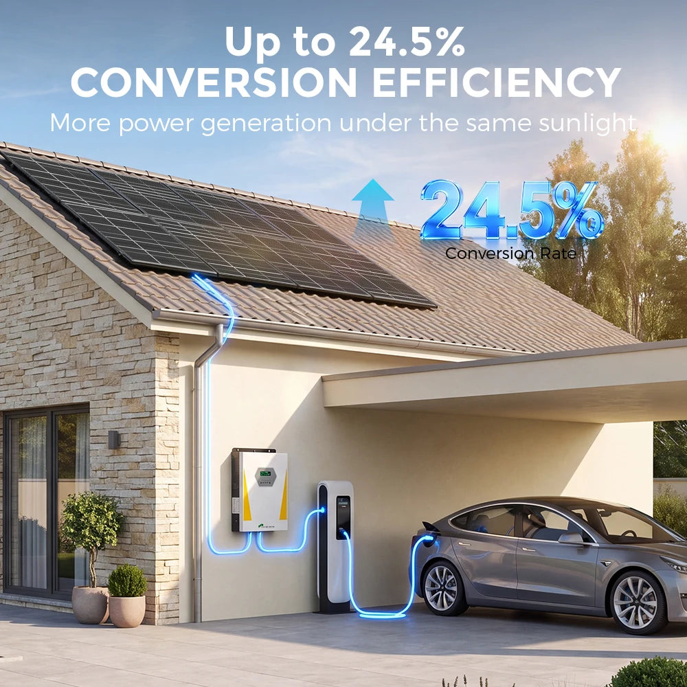 RVPOZWER Bifacial Solar Panel 16BB N-Type Mono Cells High-Efficiency PV Power for Home Rooftop Off-Grid Outdoor Camping Farm 200W/400W/800W