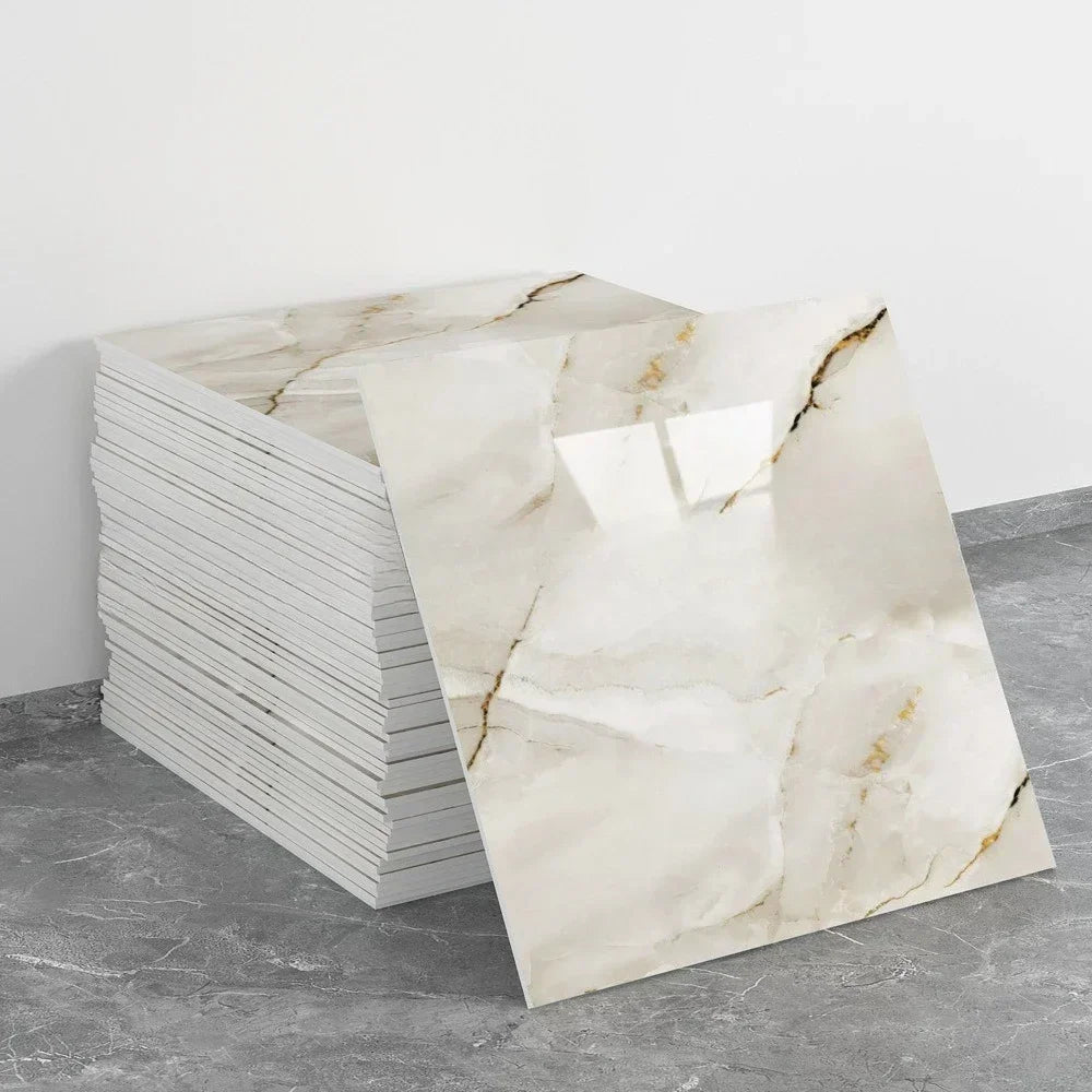 10PCS 3D Marble Effect Tile Stickers Waterproof Self Adhesive Panels for Bathroom Kitchen Wall Floor Renovation Home Decor