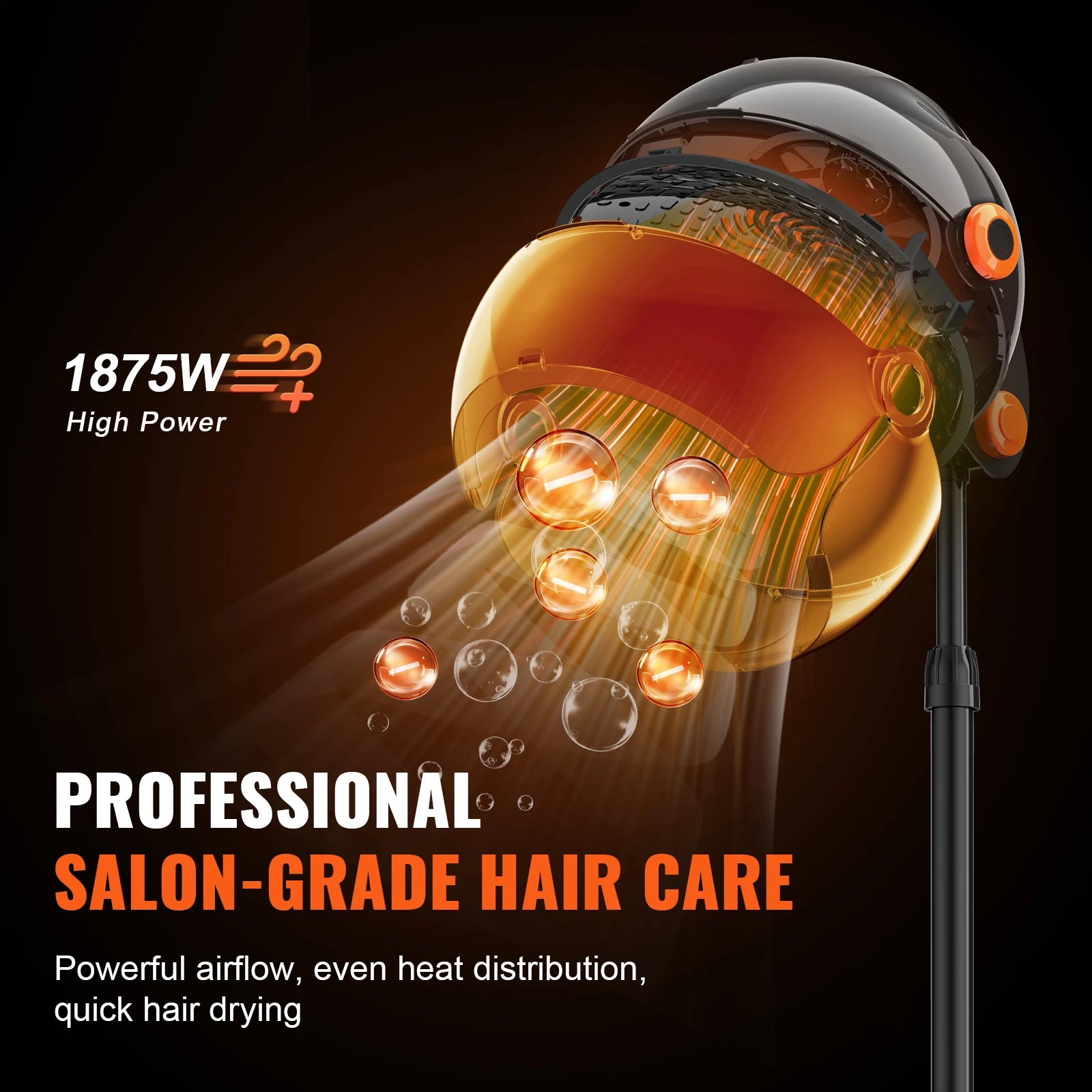 SucceBuy Ionic Hood Dryer 1875W Bonnet Hair Dryer Timer 3 Temperature Levels&Adjustable Speed Mobile Floor Stand with Wheels