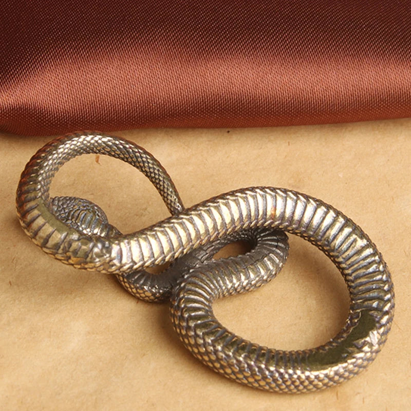 Retro Copper Snake Boa Ornament Decoration Tea Pet Antique Animal Figurines Miniatures Desk Living Room Home Decor Accessories