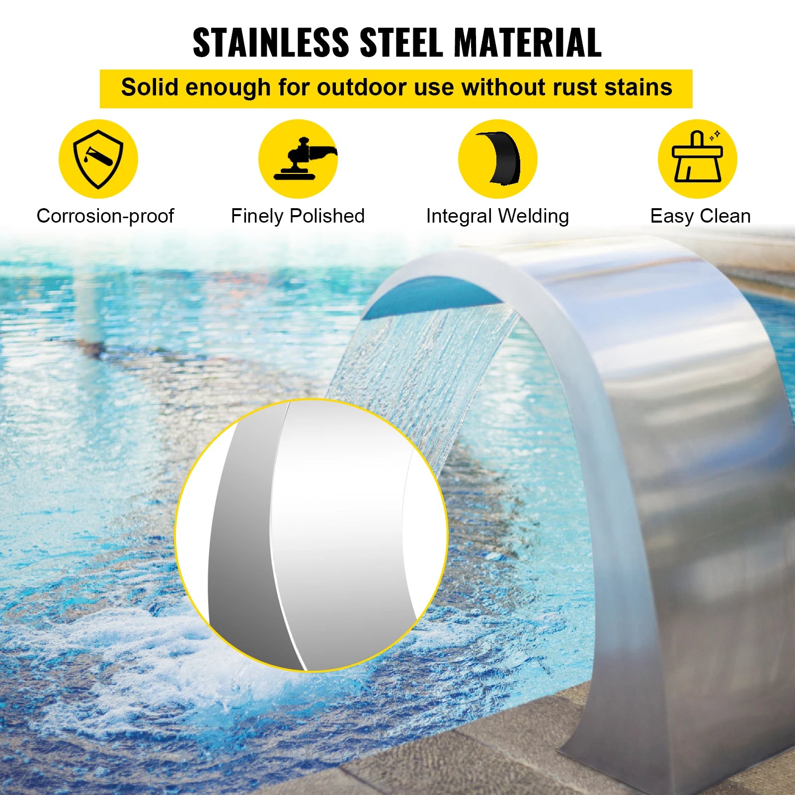 SucceBuy 60x30/40x20cm Pool Fountain Waterfall Stainless Steel Fountain Pond Garden Swimming Feature Decorative Hardware Faucet