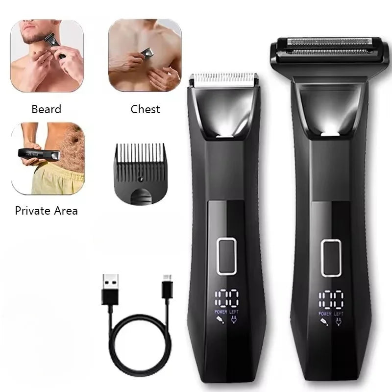 2 IN 1 Painless Face Shaver Bikini Mens Body Trimmer IPX6 Waterproof Ball Trimmer Rechargeable Electric Shaver