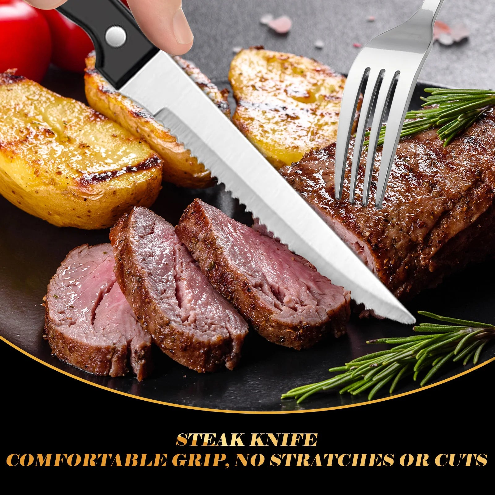 KOOMADE 24Pcs Stainless Steel Flatware Set Service for 4 Mirror Polished Cutlery With Steak Knives Forks Spoons Dishwasher Safe for Home Wedding Holiday Gift
