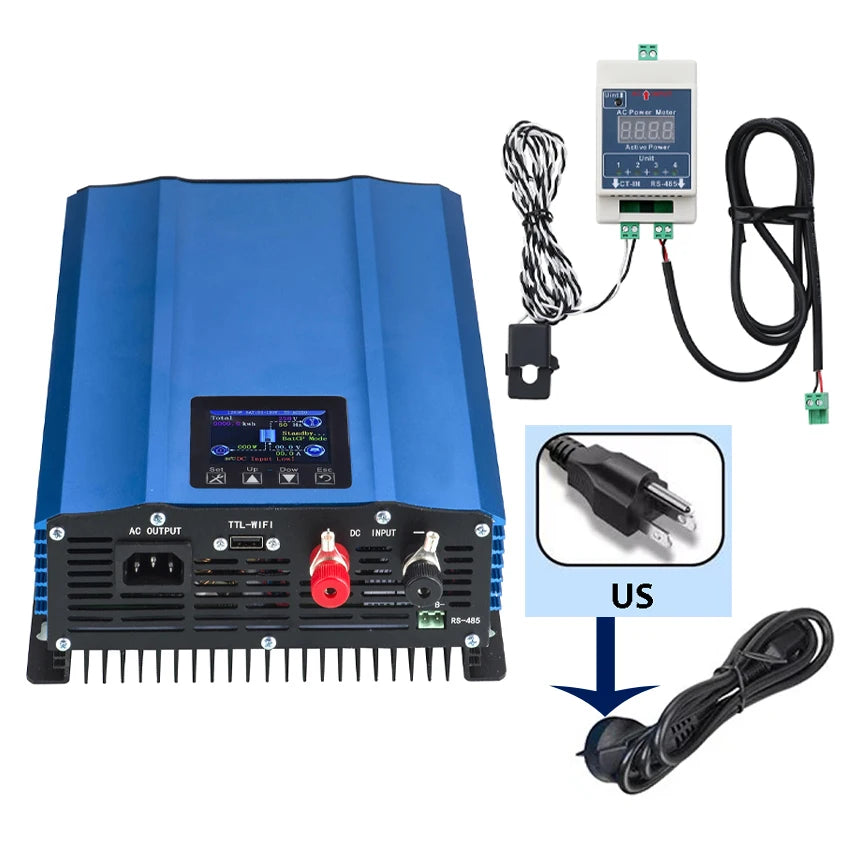 1KW 1200W Grid Tie Solar Inverter Battery Discharge DC 24V 26-45V/48V 55-90V PV Panels Input to AC 110V With LCD Limiter