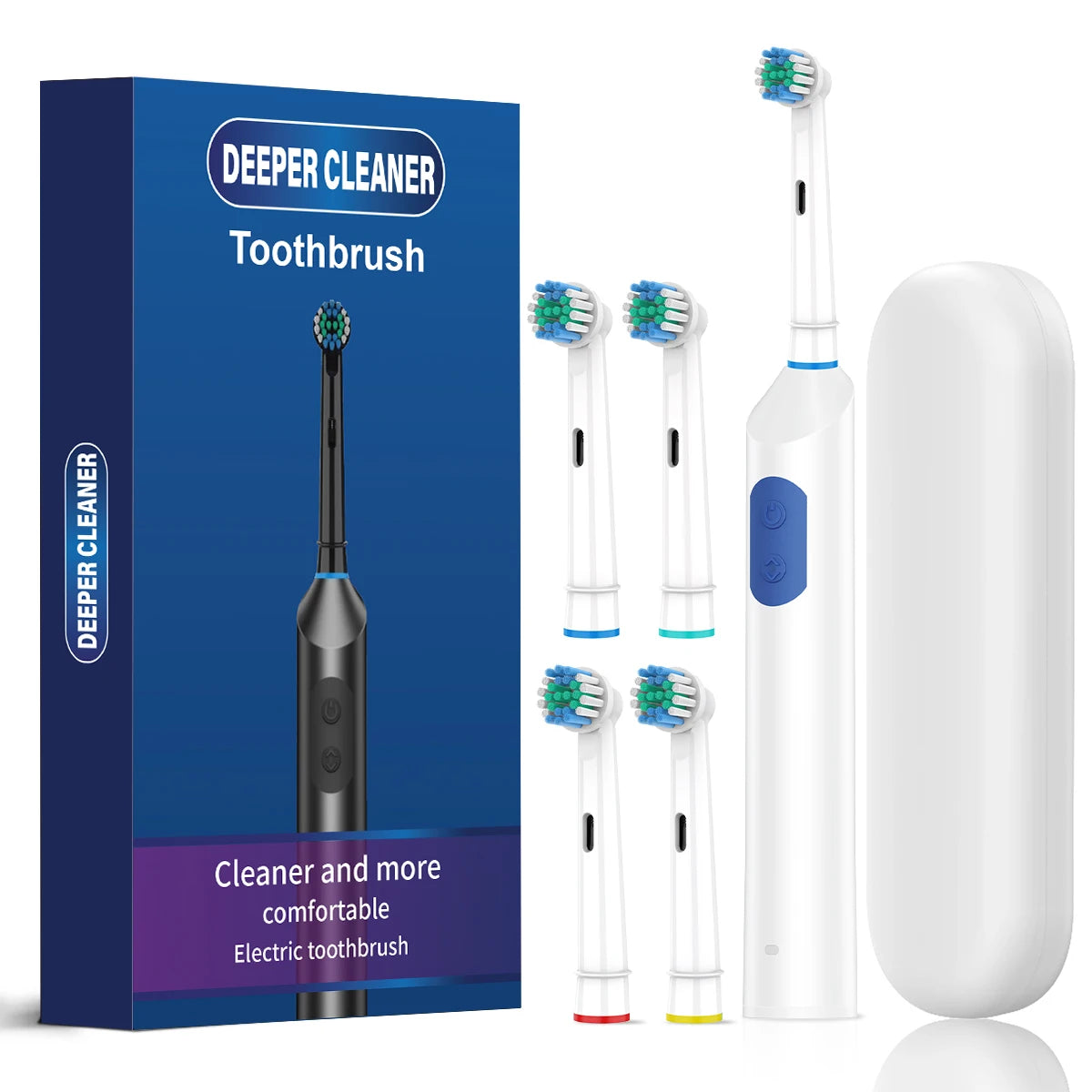 Electric Toothbrush for Adults with 5 Modes, Rotating Rechargeable Power Toothbrush IPX7 Waterproof, USB Heads for Home Travel