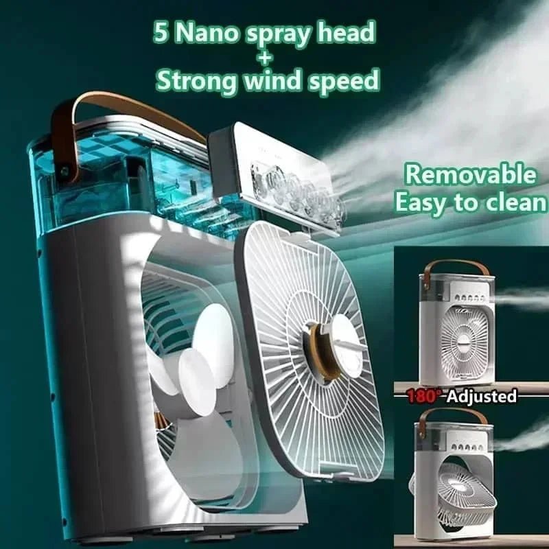 New 3 In 1 Mini Air Cooler Portable Fan Air Conditioner Humidifier with LED Night Light Adjustable Wind Speed Desktop CoolingFan