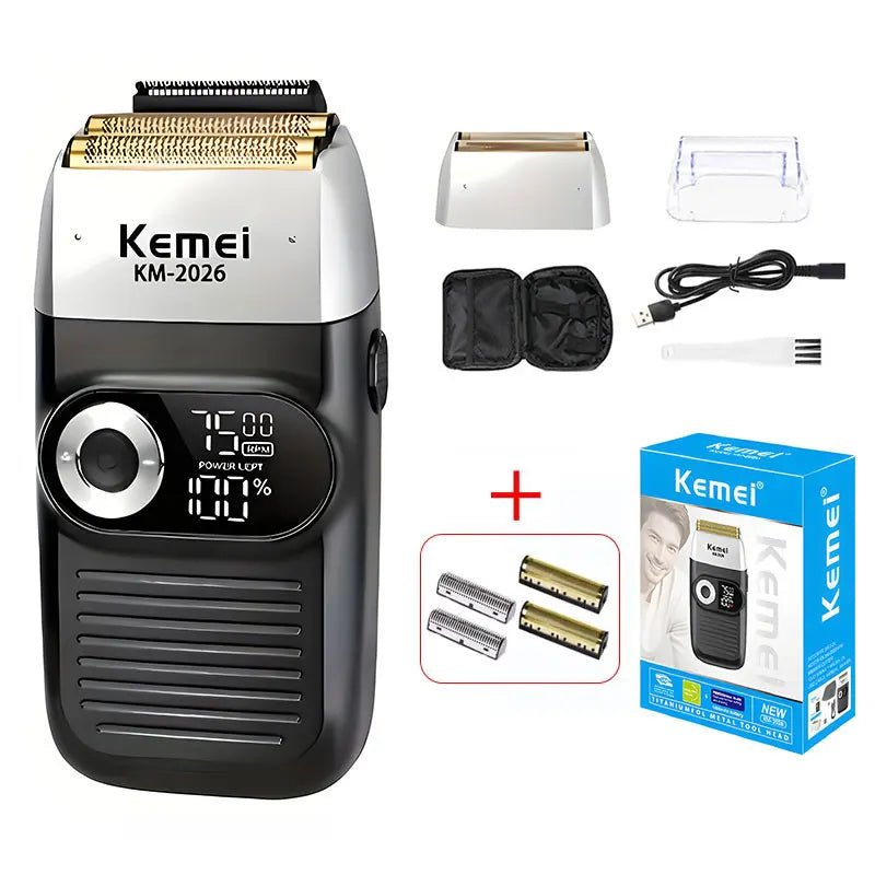 Original Kemei KM-2026 KM-2027 2 In 1 Rechargeable Electric Shaver LCD Reciprocating Razor For Men USB Charging Beard Trimmer