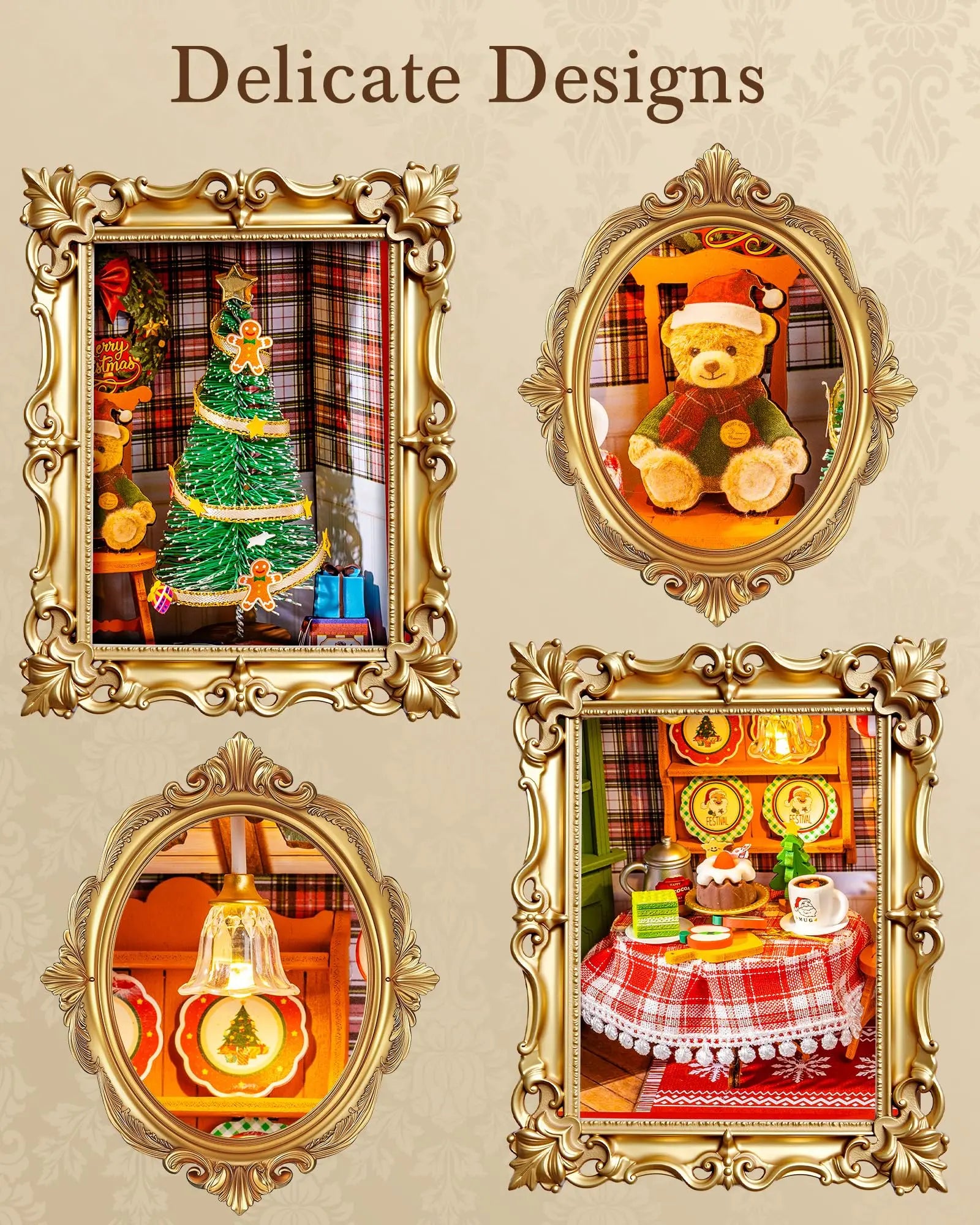 Rolife Christmas Eve Party 3D LED Diorama Snap Together Wooden Puzzle Kit for Wall Tabletop Festive Home Decor Gift for Adults