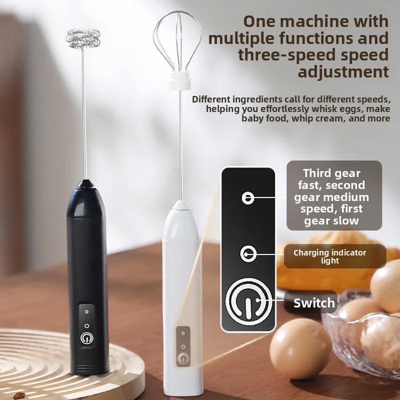 TINSOL USB Rechargeable Handheld Milk Frother, 3-Speed Coffee Milk Frother, Electric Mixer, Stainless Steel Cream Whisk