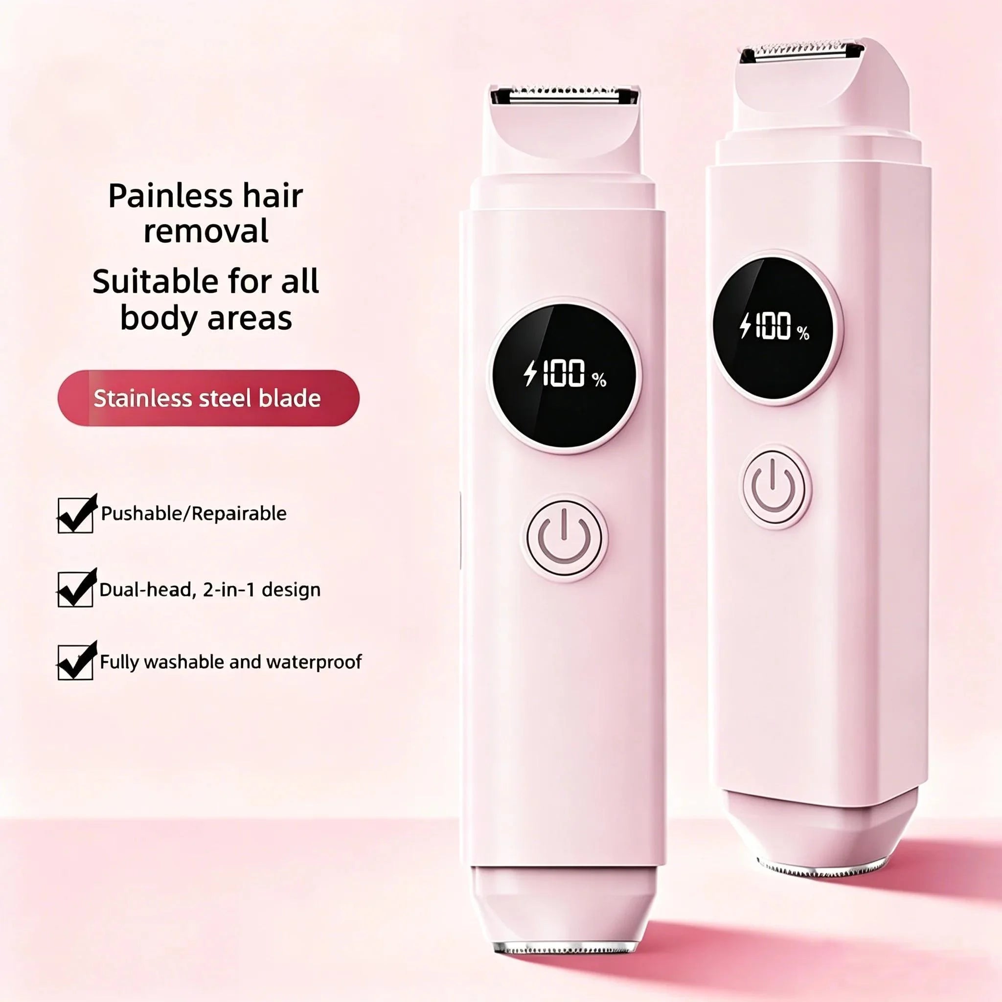 Rechargeable Waterproof DualHead Women Hair Remover Painless Electric Shaver Gentle Trimmer for Bikini Intimate Areas Whole Body