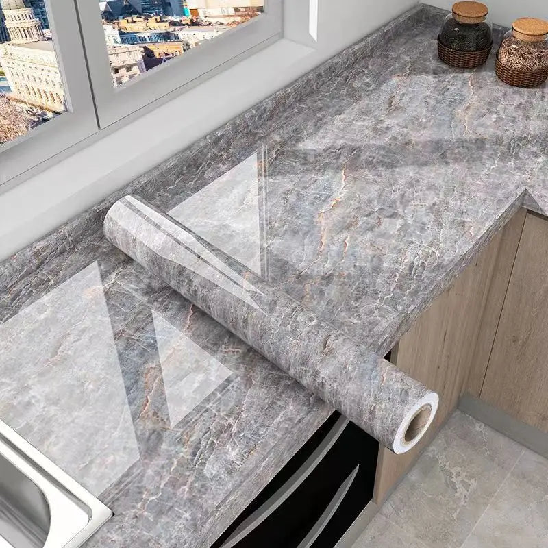 40cm Marble Kitchen Oil-Proof Film Stove Waterproof Self-Adhesive Wallpaper Countertop Bathroom Renovation Tile Wall Stickers