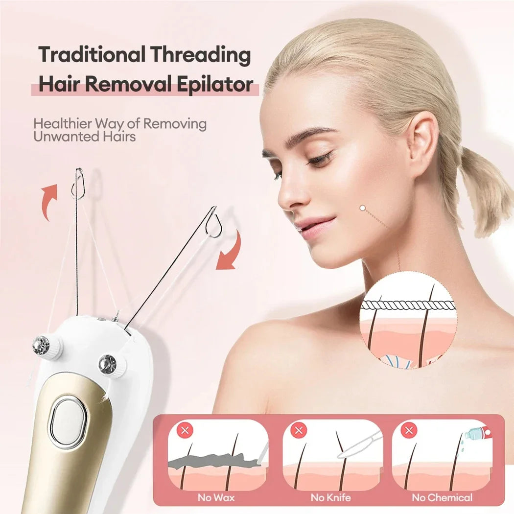 Electric Threading Epilator Women Painless Facial Body Hair Remover Cotton Thread Portable for Face Leg Arm Body Free Shipping