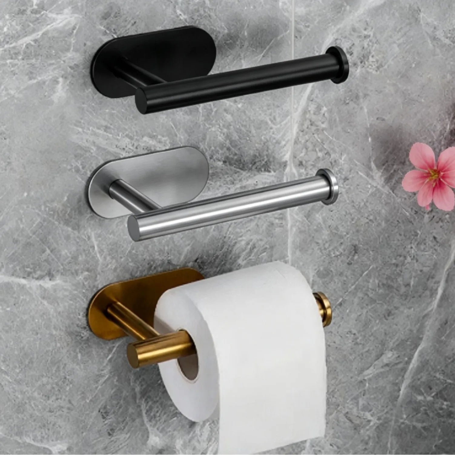Homefish Black Sliver Adhesive Kitchen Paper Towel Holder Toilet Roll Napkin Tissue Rack Bathroom Accessory