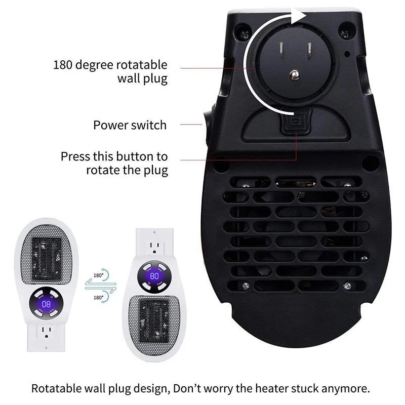 Plug In Portable Electric Heater Mini Radiator Wall Room Heater Remote Control Home Appliance Hand Warmer Machine 500W