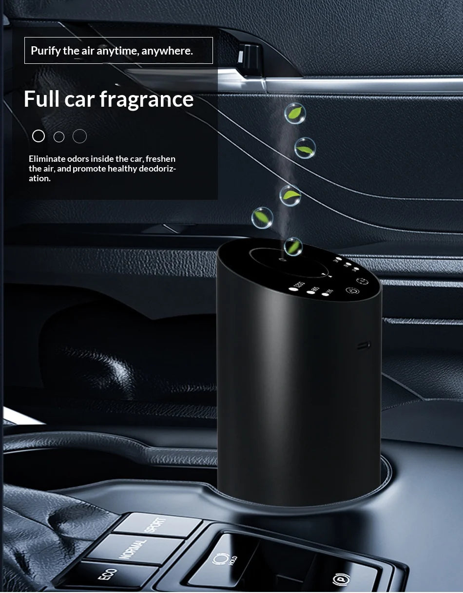 Wireless Car Aroma Diffuser Rechargeable Fragrance Humidifier with 20ml Empty Essential Oil Bottle for Car Bedroom Home