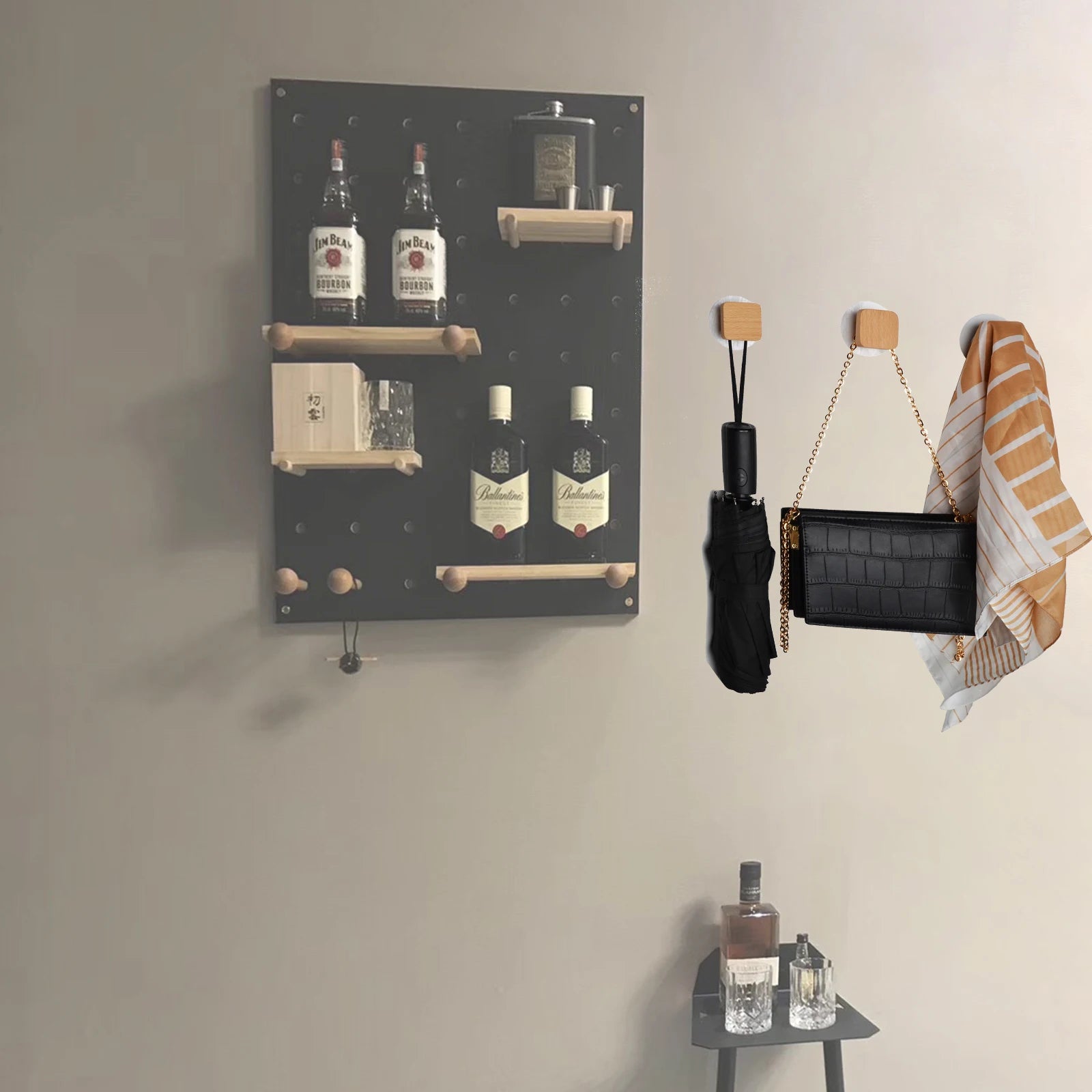 Geometric Wooden Wall Hooks Solid Wood Coat Pegs Home Bedroom Clothes Hat Towel Hanger Organizer