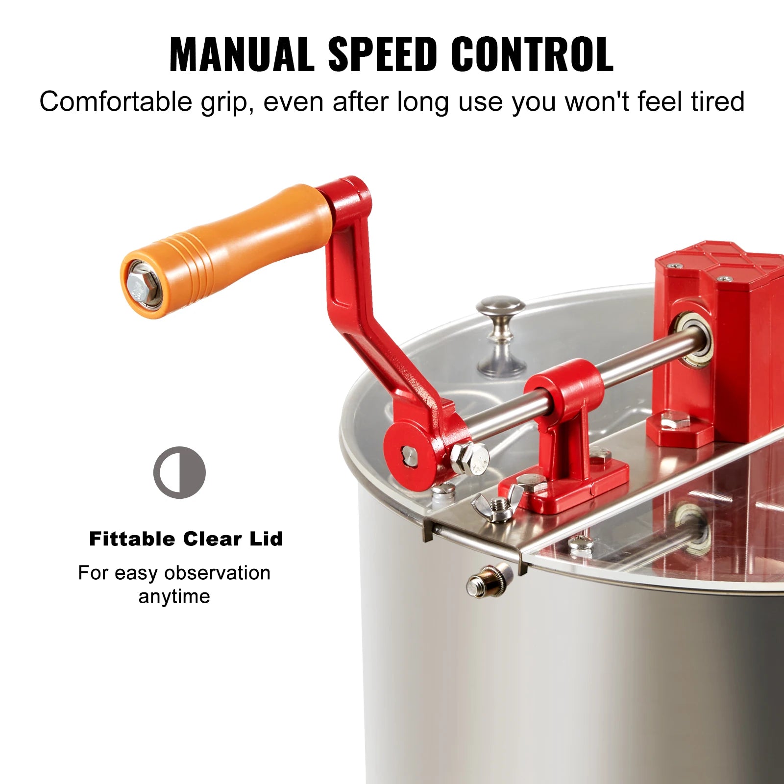 SucceBuy Manual Honey Stainless Steel Beekeep Extractor Honeycomb Drum Spinner with Lid Adjustable Apiary Centrifuge Equipment