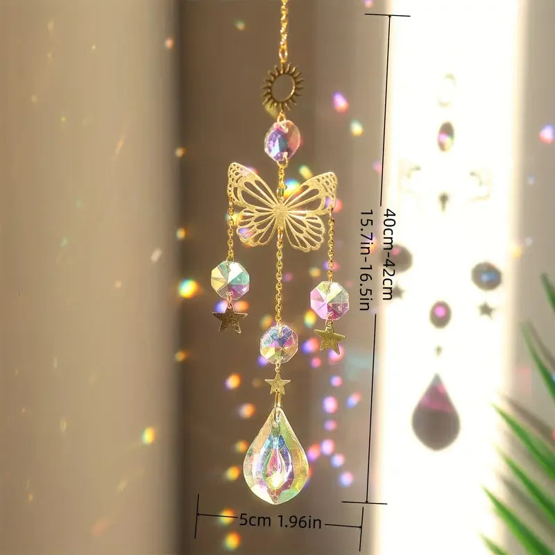 1 PC Butterfly Crystal Sun Catcher - Glass Prism Reflecting Lights for Home, Garden and Car Decor