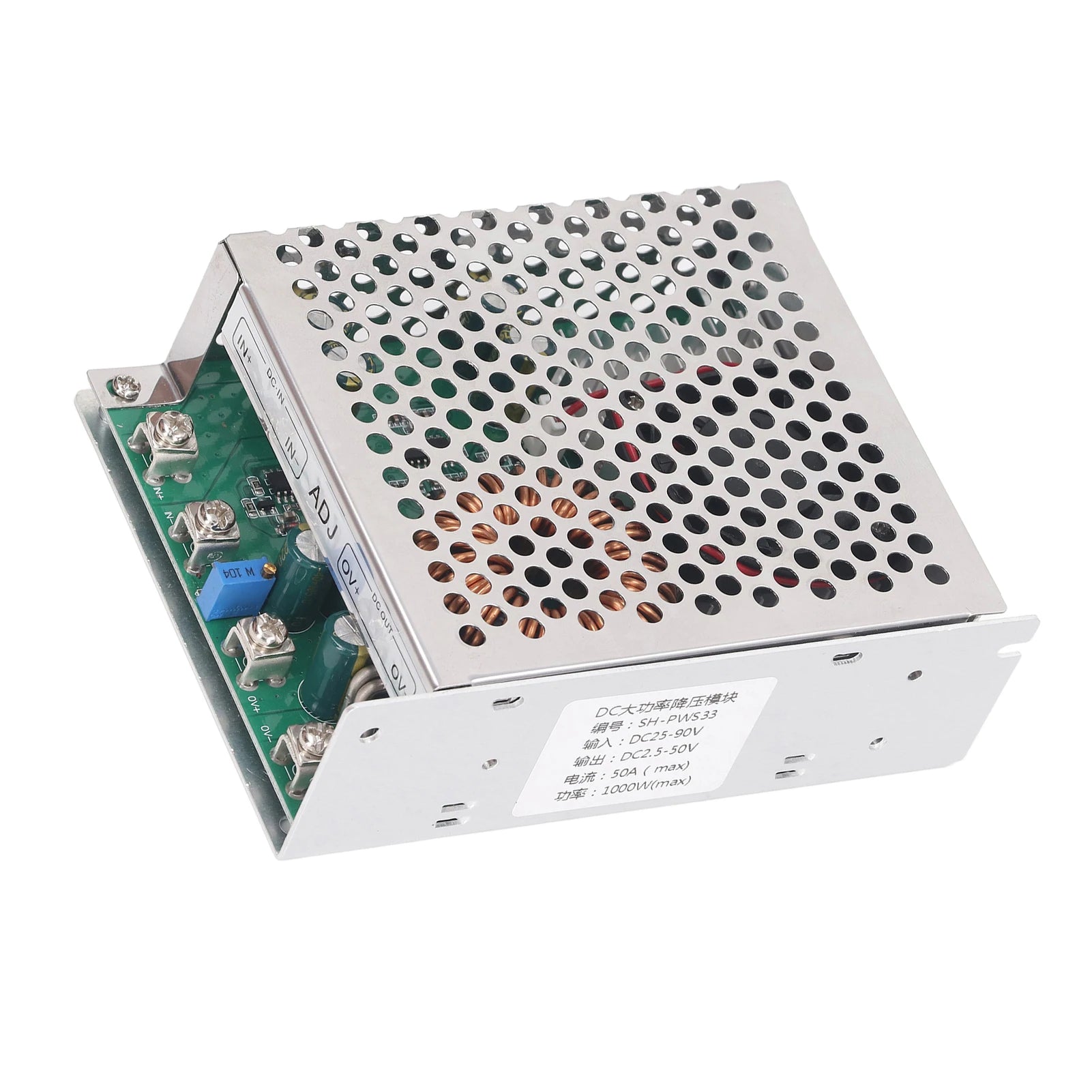 DC to DC Buck Module Converter 50A 1000W DC25-90V Input DC2.5-50V Output Adjustable Buck Converter Module with Cooling Fan