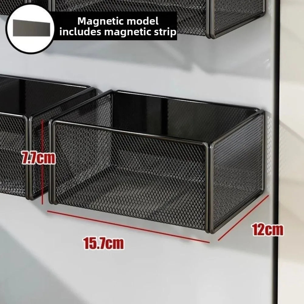 High Quality Metal Magnetic Basket Organizer Holder Household Large Capacity Refrigerator Shelf Space Saving Storage Rack