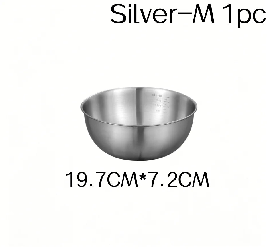 1/3pcs Stainless Steel Salad Bowl with Scale Large Capacity Flour Mixing Basin Multifunctional Bowls for Home Kitchen Essentials