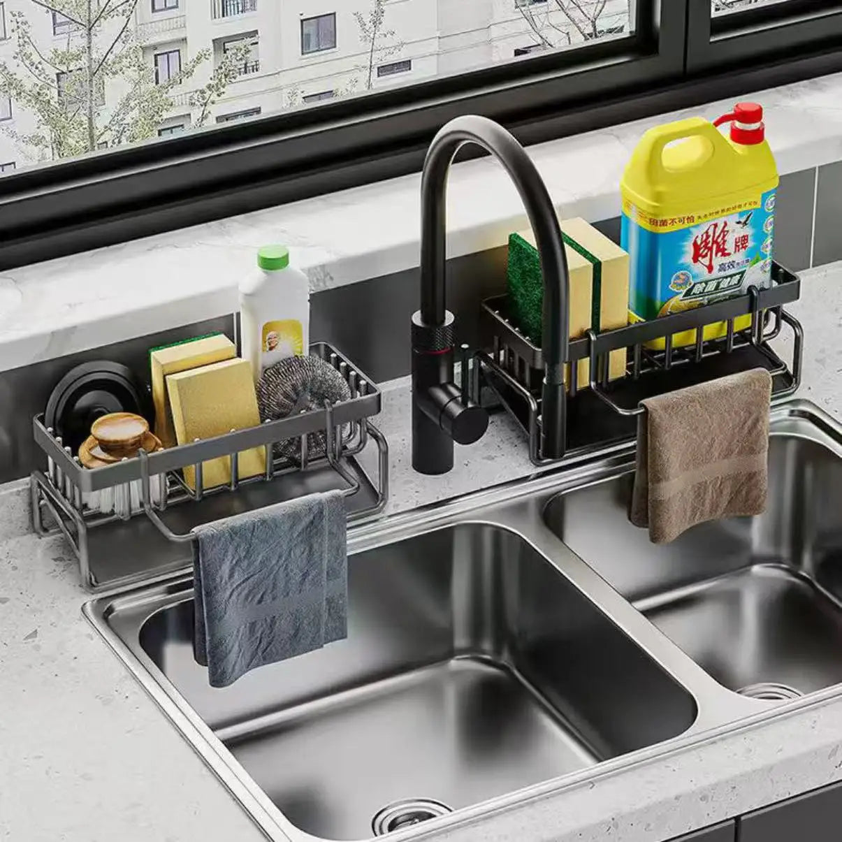Kitchen Sink Drain Rack Organizer ABS Plastic Self-draining Sink Shelf Soap Sponge Holder Dishcloth Towel Rack Filter Basket