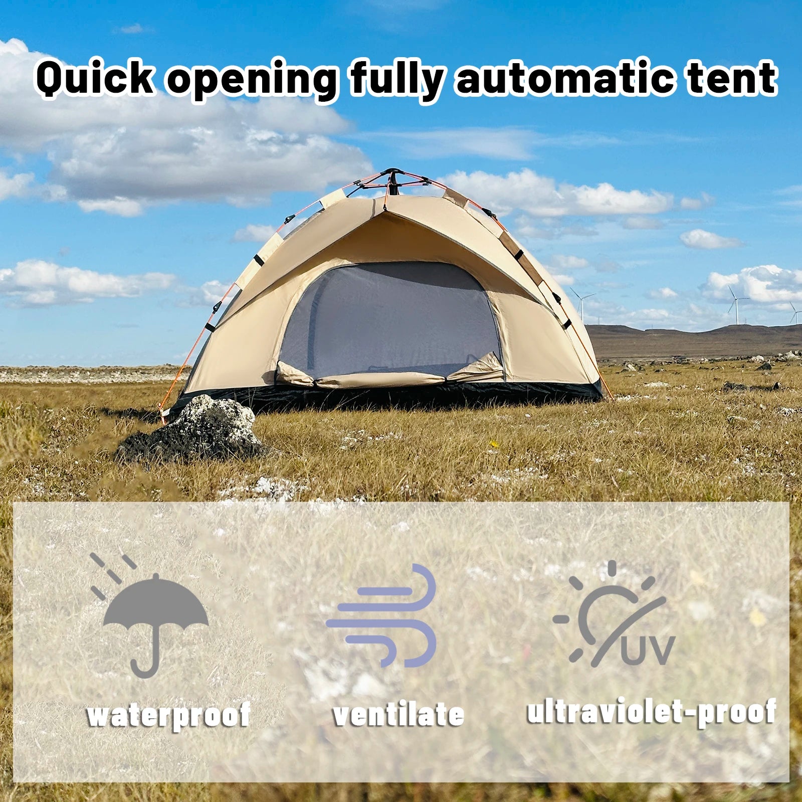Pakicetus Instant Setup Pop-Up Tent, Waterproof Sun & Rain Protection for Camping Beach Fishing