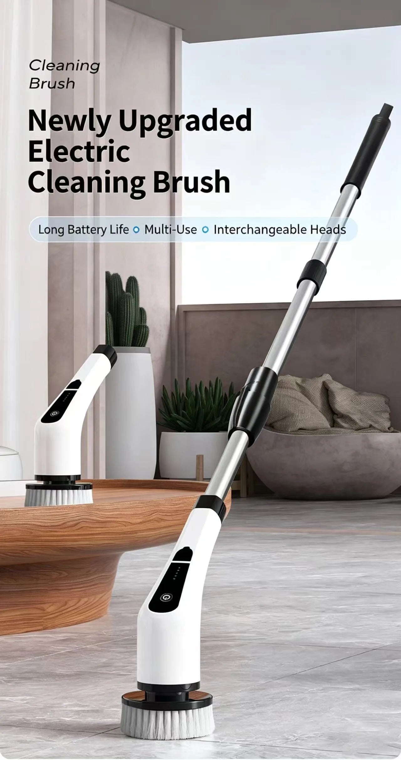 1set, Electric Cleaning Brush, Electric Rotary Floor Scrubber, Wireless Electric RotaryScrubber, Replaceable 8 Brush Heads And