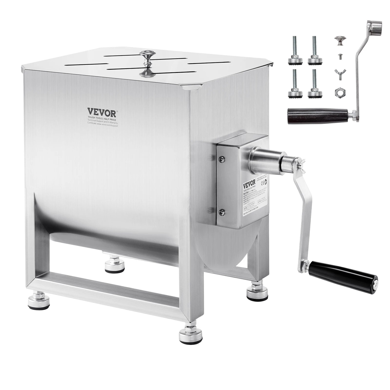 SucceBuy Manual Meat Mixer 10-60L Tank Meat Processing Equipment(Mixing Max 60LBS ) with Lid Handle Gear Reducer Hand Mixer