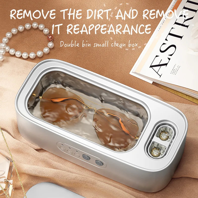 Upgrade Ultrasonic Cleaner 48Khz High Frequency White Machine for Contact Lens Glasses Jewelry Cleaning