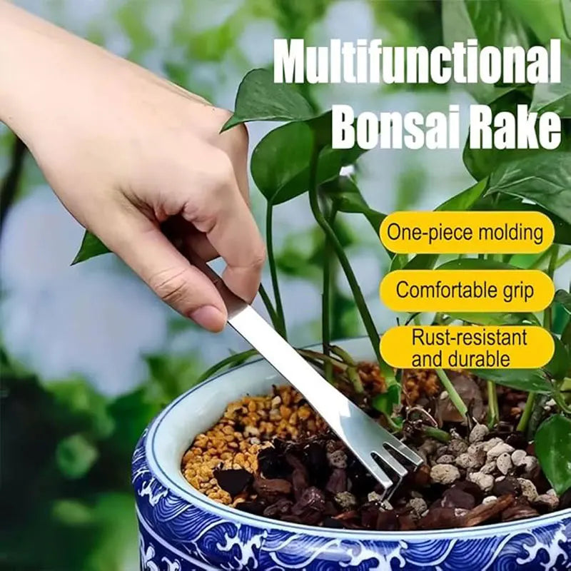 Stainless Steel Root Rake Hand-held Bonsai Potted Anti-rust Rake Loosen The Soil Bonsai with Rotating Soil Gardening Tools