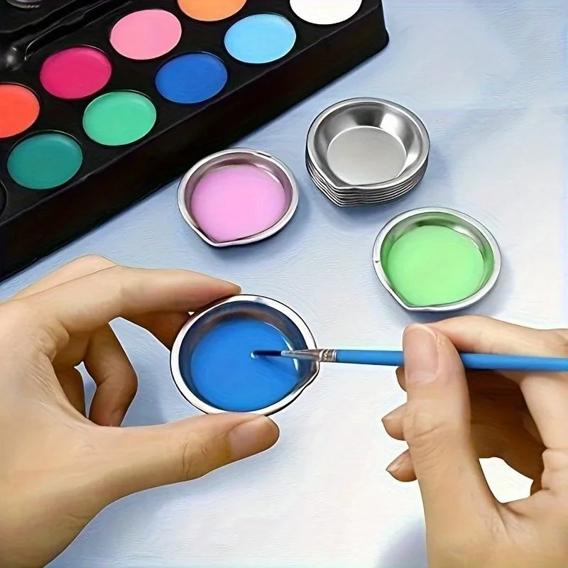 6/12/24pcs Stainless Steel Painting Palette Spouted Color Bowls Oil Paint Trays Paint Color Mixing Cups DIY Painting Tools TMZ
