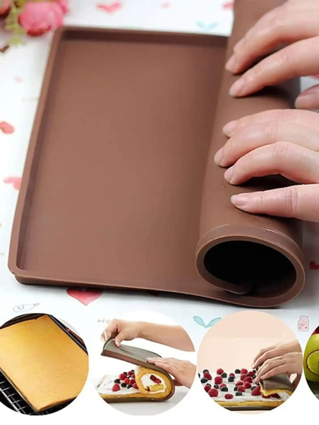 1PC  Multifunctional Silicone Cake Roll Mat Bakeware Tray Pan Painted Pad Pastry Swiss Roll Baking Mold Tool for Kitchen