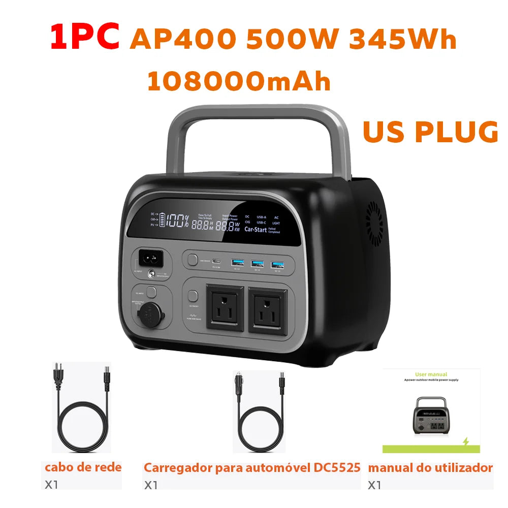 CTOLITY FACTORY AP400 500W 345wh PORTABLE POWER STATION 108000mAh LiFePo4 Battery Energy Storage Supply EMERGENCY POWER SUPPLY