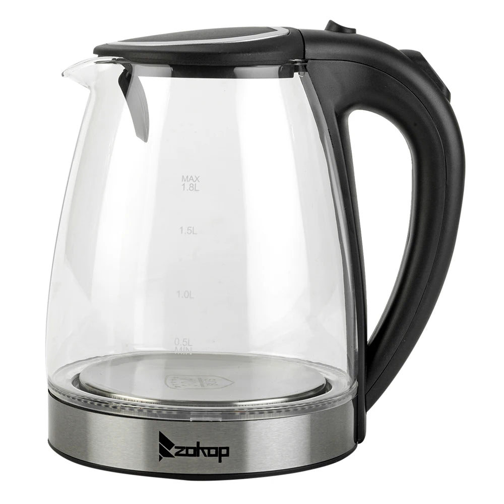 HD 1857 A 110V 1200W 1.8L Electric Glass Kettle US Plug Borosilicate Glass Blue LED Auto Shut Off 360 Rotation Base