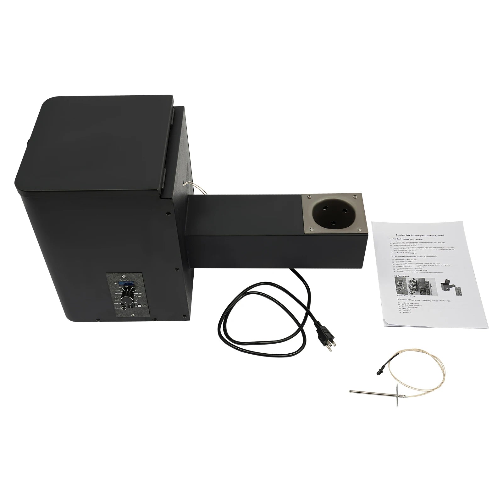 Pellet Smoker Hopper Assembly Kit, Precision Temperature Control 180-450℉ Dual-Functional Wind Mechanism for Yard Garden Camping