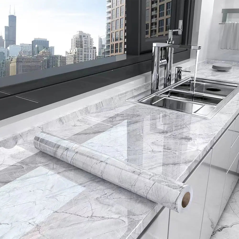 40cm Marble Kitchen Oil-Proof Film Stove Waterproof Self-Adhesive Wallpaper Countertop Bathroom Renovation Tile Wall Stickers