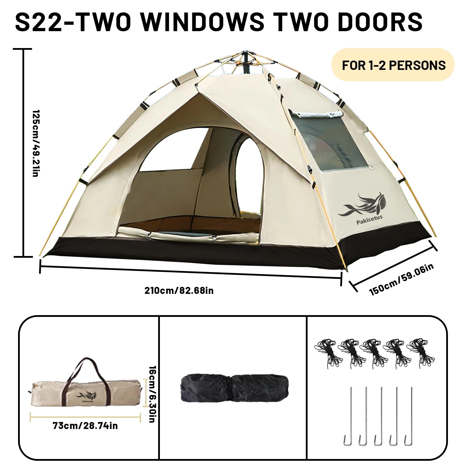 Pakicetus Instant Setup Pop-Up Tent, Waterproof Sun & Rain Protection for Camping Beach Fishing