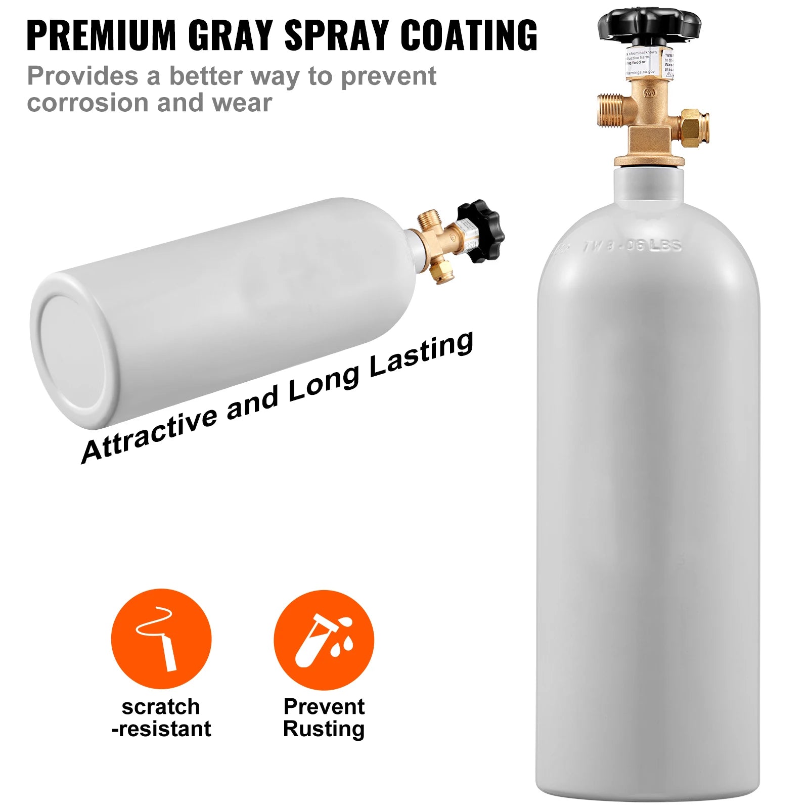 SucceBuy 5 Lbs CO2 Tank Aluminum Gas Cylinder Brand New CO2 Cylinder with Gray Spray Coating CO2 Tank with CGA320 Valve