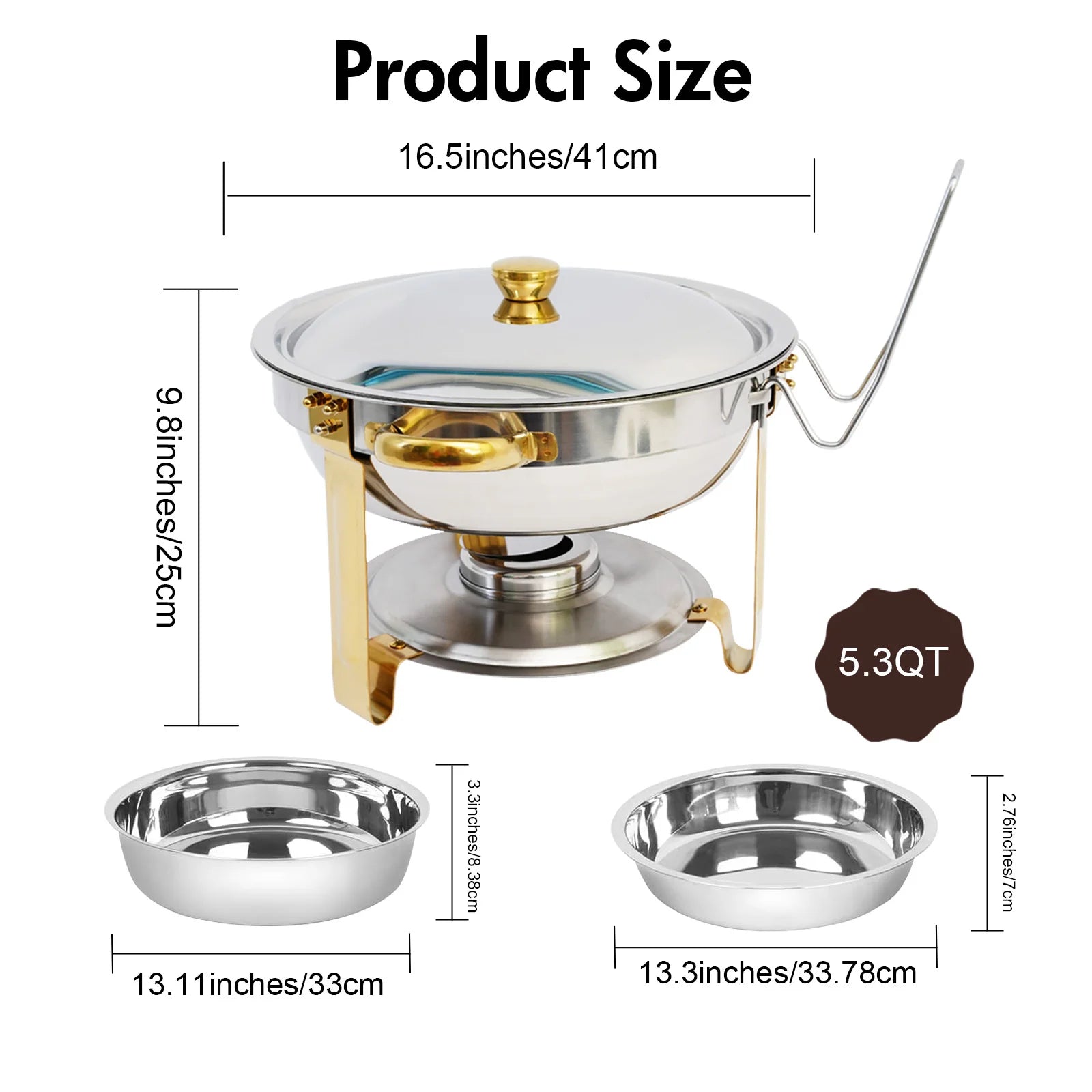 Chafing Dish Buffet Set Stainless Steel Round Half-Gold Plated Buffet Warmer Set 316 for Home Parties Christmas Buffet Birthday