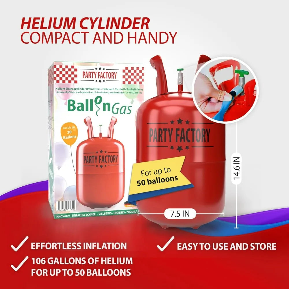 Party Factory 106 liq.gal Helium Tank Disposable Cylinder Bendable Valve For 50 Latex LED Foil Balloons Party Birthday Decor
