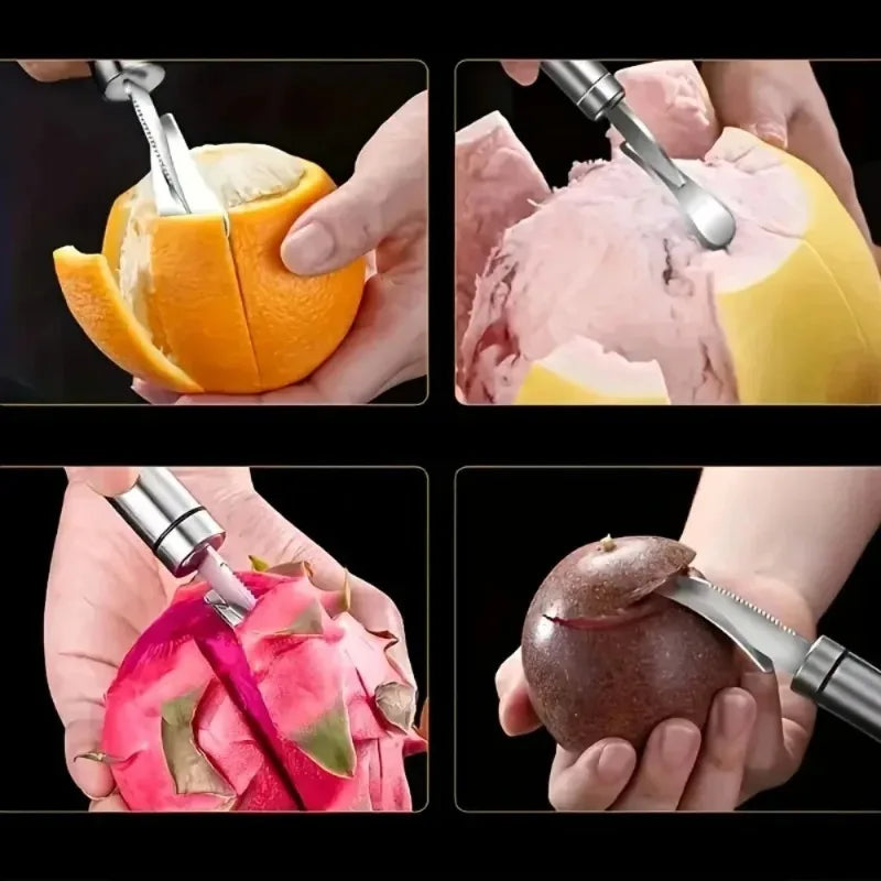 Stainless Steel Citrus Peeler Orange Slicer with Comfortable Handle - Kitchen Fruit Cutter Remover Tool