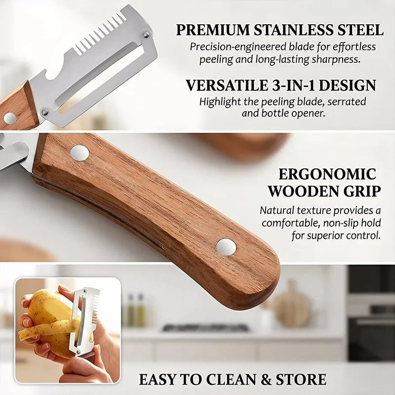 2PC Set Kitchen Peeler Stainless Steel Vegetable Peeler Wooden Handle For Peeling And Slicing Fruits And Vegetables Kitchen Tool