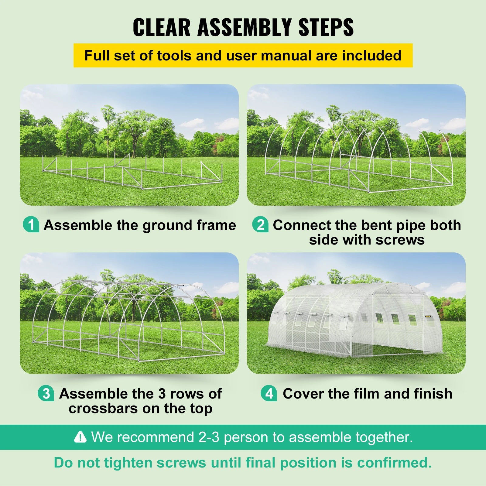 SucceBuy 20x10x7/15x7x7 ft Walk-in Tunnel Greenhouse Plant Hot House with Galvanized Steel Hoops 3 Top Beams & 2 Zippered Doors
